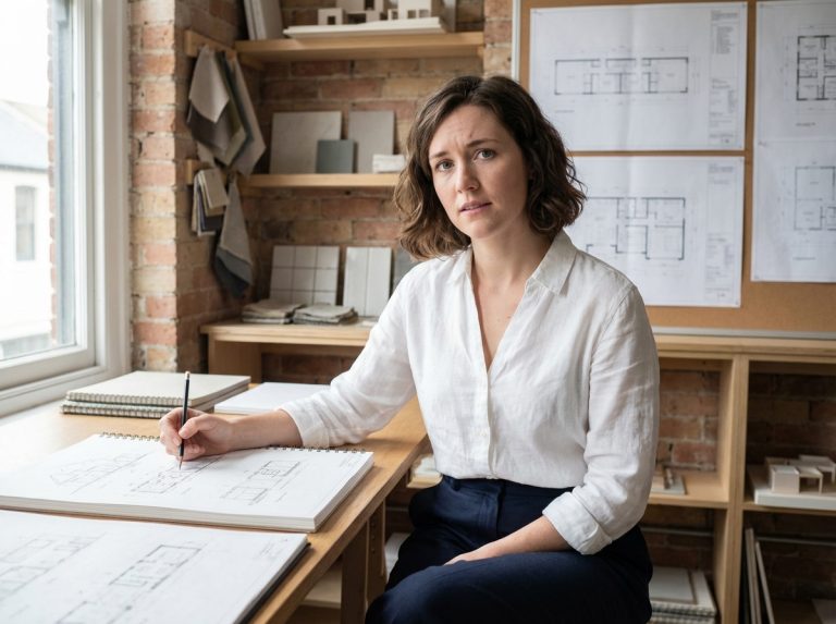 Jeune femme en intérieur design en train de dessiner