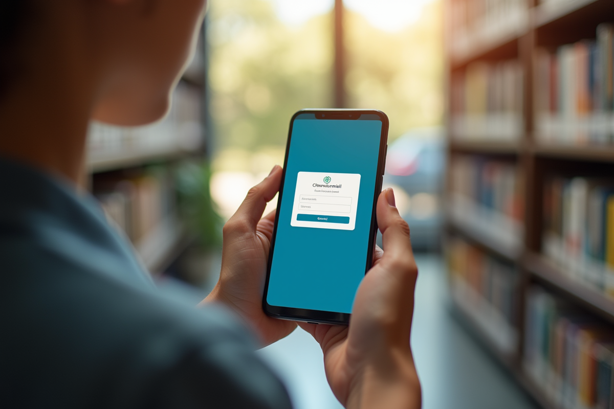 Étudiant tenant un smartphone affichant un email institutionnel