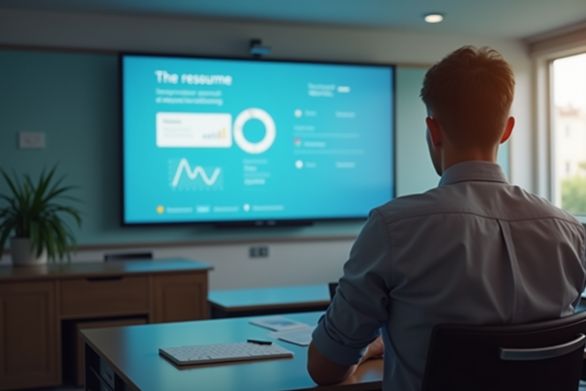 Enseignant regardant un grand écran de plateforme de formation