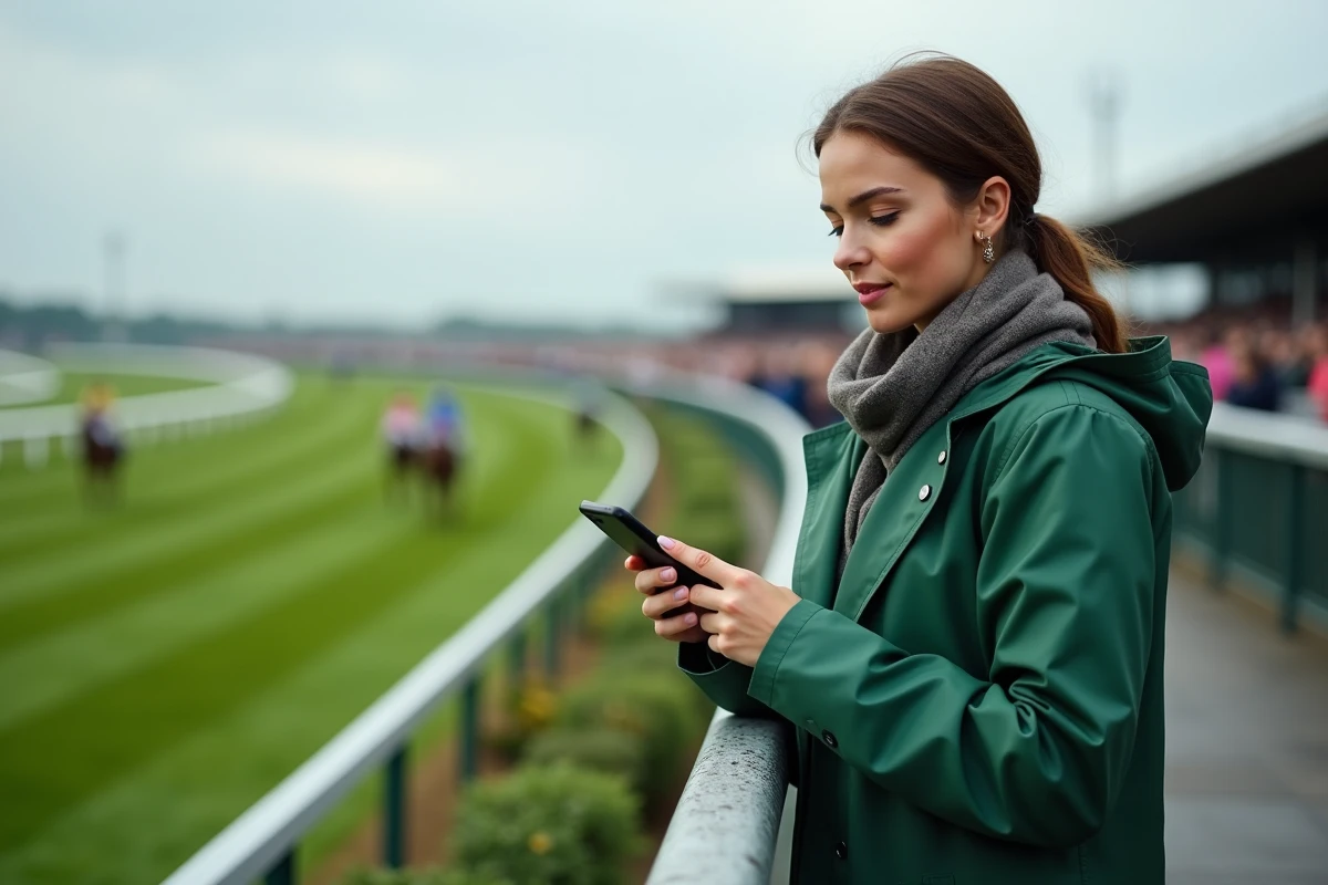 Jeune femme en imperteau vert au bord de la piste