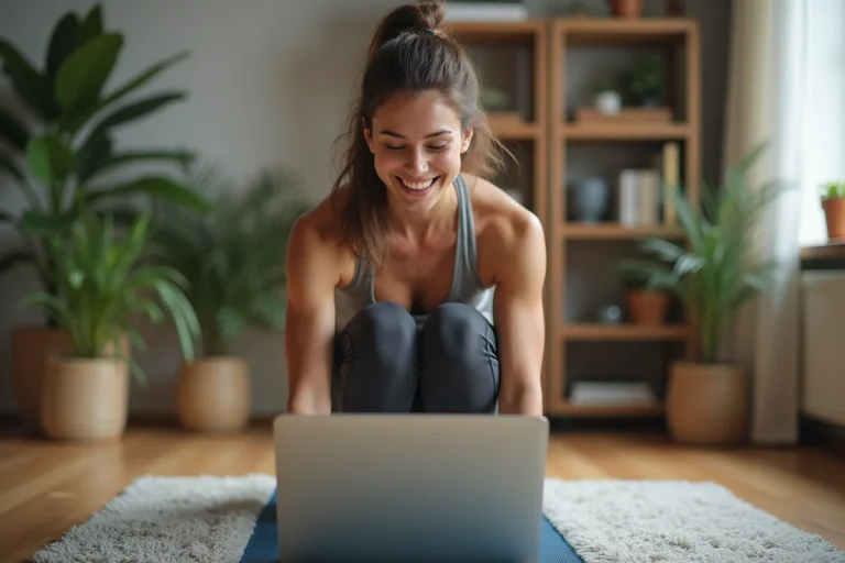 Jeune femme faisant du sport à la maison avec motivation