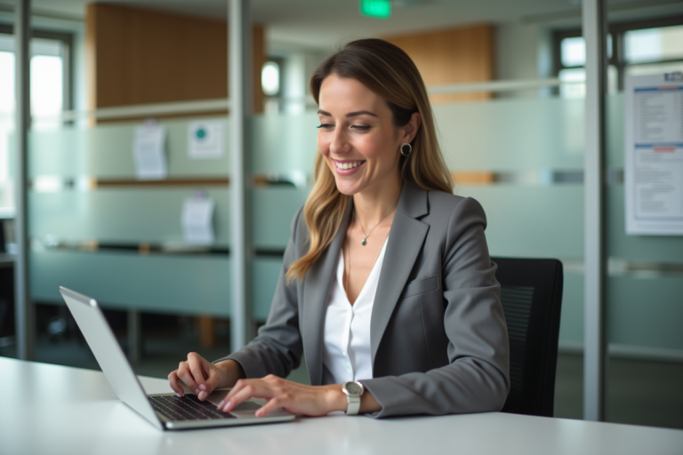 Femme d'âge moyen utilisant une tablette dans un bureau moderne