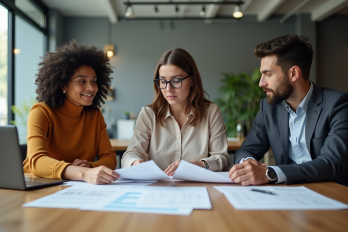 Groupe de professionnels en réunion dans un bureau moderne