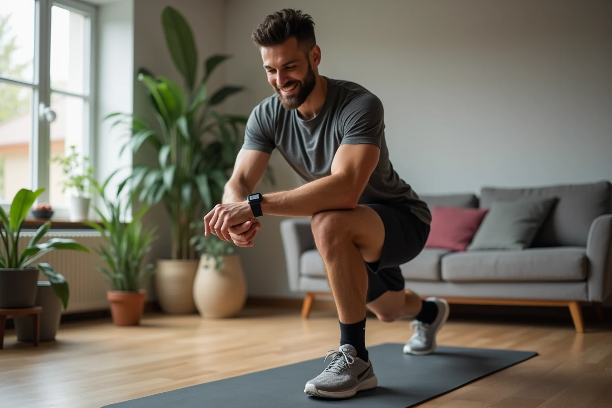 Homme faisant des exercices à la maison sur un tapis