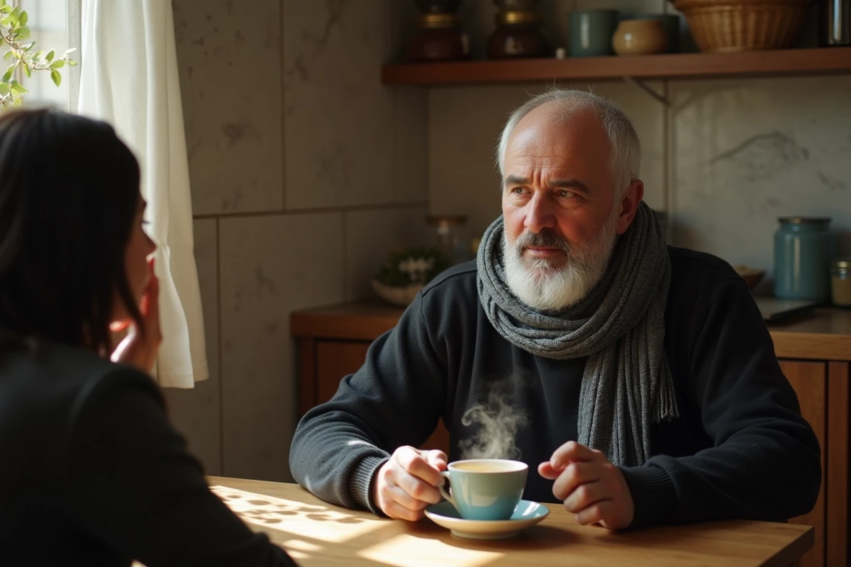 Homme maghrebin buvant du thé dans la cuisine