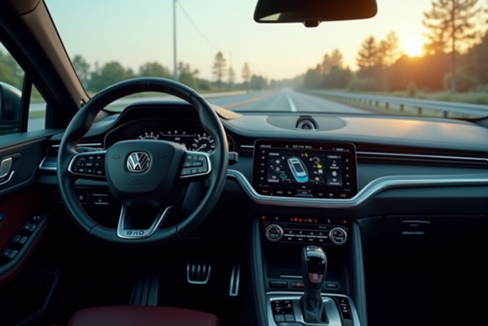 Intérieur moderne de voiture avec tableau de bord numérique lumineux