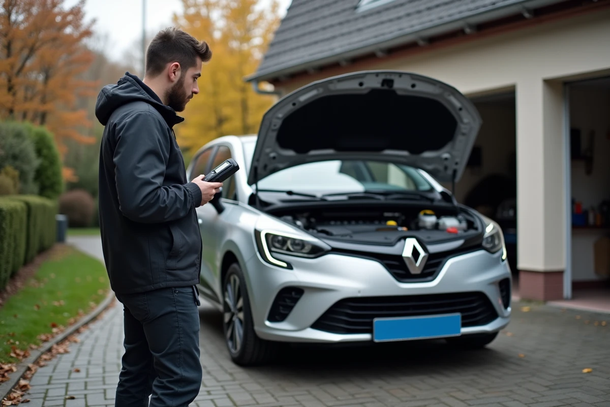 Jeune homme vérifiant le moteur d