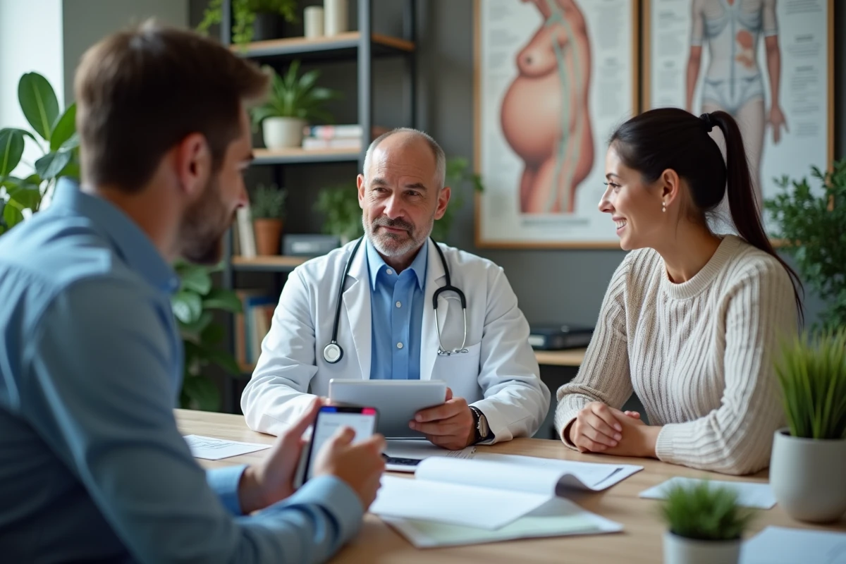 Medecin expliquant les resultats betahCG a un couple